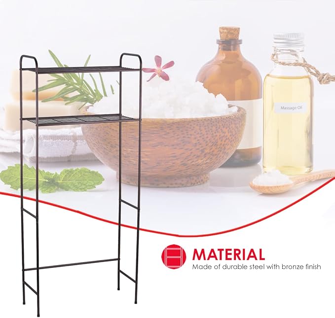 Home Basics 2 Tier Over The Toilet Bathroom Space Saver, Metal Bathroom Shelf Storage Unit, Anti-rust (Bronze)