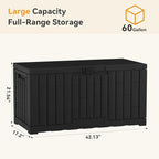 NEWBULIG 60 Gallon Deck Box, Waterproof Outdoor Storage Box with Lockable Lid, Patio Furniture Bench & Side Table, Outside Storage Container, Tool-Free Assembly, for Garden, Pool, Black
