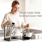 Kitchen Pot Lid Storage Rack,Countertop Pot Lid Holder With Spoon Rest,Multifunctional Pot Lid Organizer with Removable Drip Tray for Countertop Kitchen Space Tidy (Grey, One Layer)