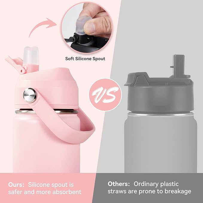 18oz Insulated Stainless Steel Water Bottle, Wide Mouth Double Wall Vacuum, Silicone Straw, Sweat & Leak Proof, BPA Free Insulated Water Flask for Travel, Keep Cold 24h Hot 12h, Coral Pink
