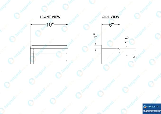 AmGood 6 in. x 10 in. Stainless Steel Wall Shelf | NSF | Metal Shelving | Garage, Laundry, Storage, Utility Room | Restaurant, Commercial Kitchen