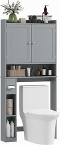 HOMCOM Over the Toilet Storage Cabinet, Modern Above Toilet Bathroom Organizer with 2 Doors, Storage Shelves, Toilet Paper Holder, Freestanding Space Saver for Bathroom, Laundry, Gray