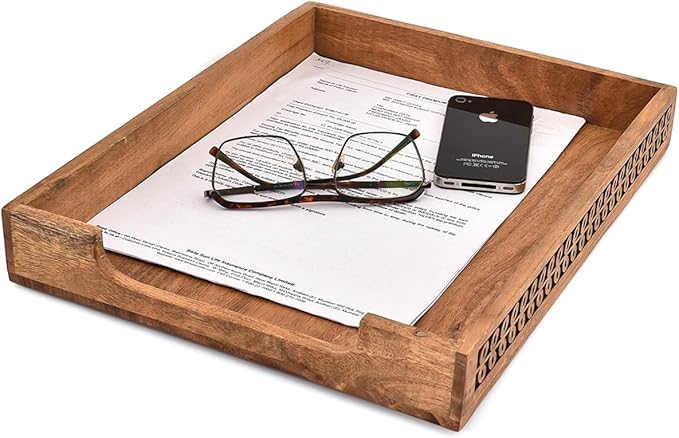 Letter Trays & Stacking Supports Acacia Wood Front Load File Organizer for Office Desk & Home Holds Files, Folders & Documents (14" X 11" X 2")