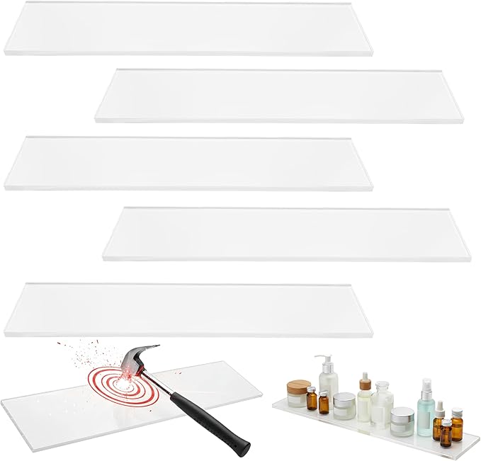 5-Pack 13-Inch Medicine Cabinet Shelves, Clear Acrylic Medicine Cabinet Shelf Replacement, Shatterproof 13" Long Bathroom Shelves, Durable Glass Alternative, Set of 5