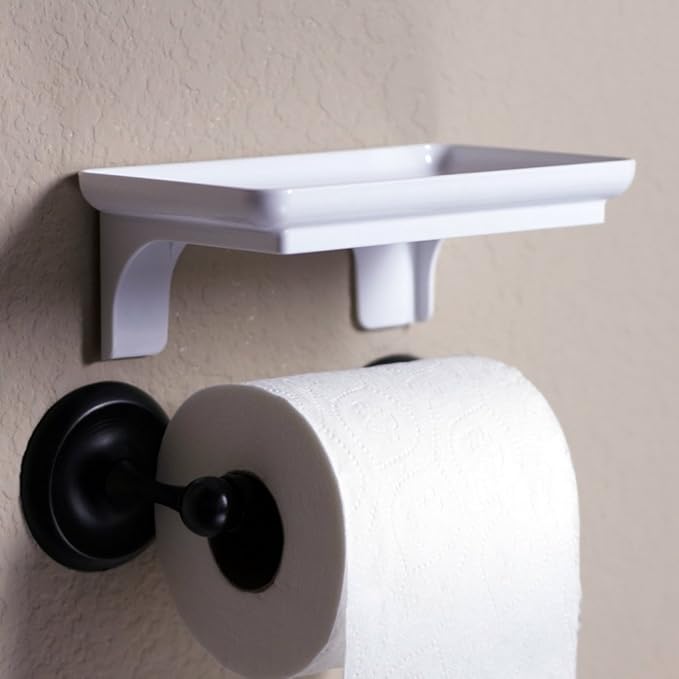 Wonder Shelf – Small Adhesive Floating Wall Shelf for Bathroom, Over Toilet Paper Holder Mini Storage Rack for Phone, Wipes, Tablet, or Décor (1, White with Holes)