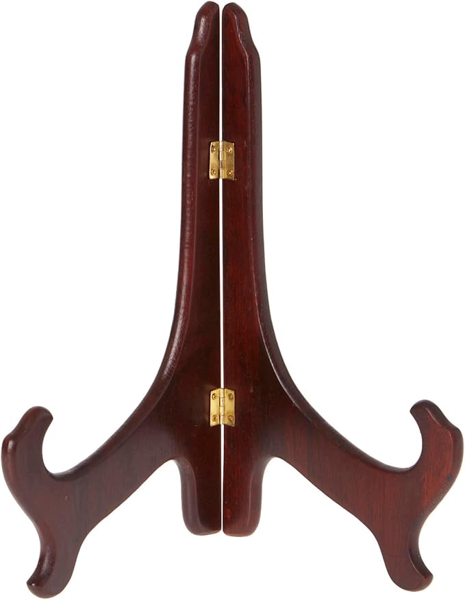 Bard's Hinged Dark Wood Plate Stand, 11" H x 8.5" W x 6" D (For 10" - 14" Plates), Pack of 3