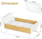 Dish Drying Rack for Kitchen Counter - Stainless Steel & Bamboo Dish Rack with Large Removable Utensil Holder, Dish Drainer with Adjustable Automatic Spout, White