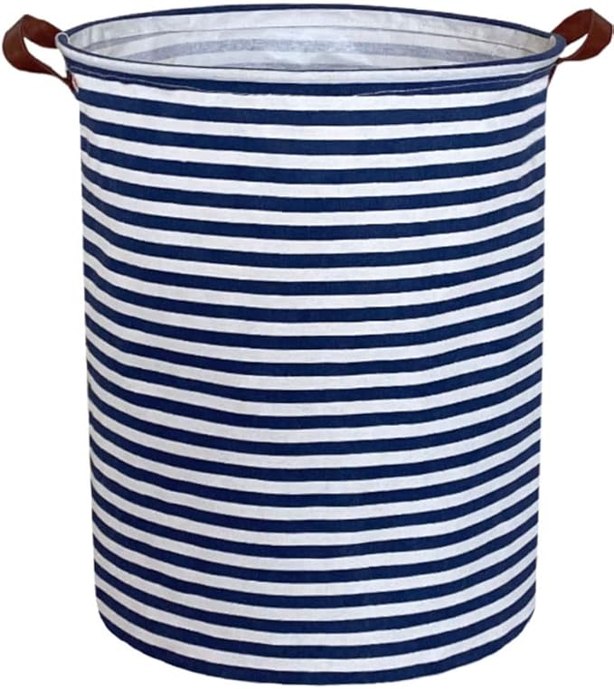 Essme Kids Laundry Hamper,Boys laundry basket,Collapsible Bule storage basket with Waterproof PE Coating,Canvas Fabric Nursery Hamper for Kids Room Decor,Gift,Baby Clothing.(Navy Blue stripes)