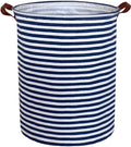 Essme Kids Laundry Hamper,Boys laundry basket,Collapsible Bule storage basket with Waterproof PE Coating,Canvas Fabric Nursery Hamper for Kids Room Decor,Gift,Baby Clothing.(Navy Blue stripes)