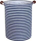 Essme Kids Laundry Hamper,Boys laundry basket,Collapsible Bule storage basket with Waterproof PE Coating,Canvas Fabric Nursery Hamper for Kids Room Decor,Gift,Baby Clothing.(Navy Blue stripes)