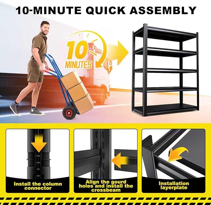Set of 4 71"H Garage Shelving-2050LBS 5 Tier Storage Shelves,Adjustable Heavy Duty Metal Shelving Unit and Storage Large Rack,Utility Steel Shelf For Shop Warehouse Industrial Pantry 71"x35"x16"