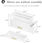 Wooden Desk Organizer,Desktop Organizer File Sorter for Office Supplies, Mail Organizer with Drawer,Desk Accessories & Workspace Organizers for Women （White）