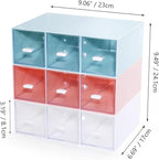 Desktop Drawers, Desk Organizer with 9 Drawers, Stackable Plastic Storage Box for Home Collection, Cosmetics, Jewelry, Office Supplies (3 Tiers, Mixed Colors)
