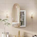 Recessed Medicine Cabinet Mirror,Brushed Gold Arched Medicine Cabinet with Mirror for Bathroom,Metal Edge Mirrored Medicine Cabinets,in Wall Arch Mirrored Cabinets with Storage 16x26 in