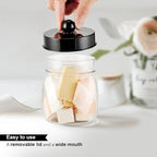 SheeChung 3 Pack Qtip Holder Bathroom Jar Set, Apothecary Mason Jar for Bathroom Vanity Home Storage Organizer, Plastic Acrylic Qtip Dispenser for Cotton Swab, Floss Pick, Farmhouse/Home Decor (Black)