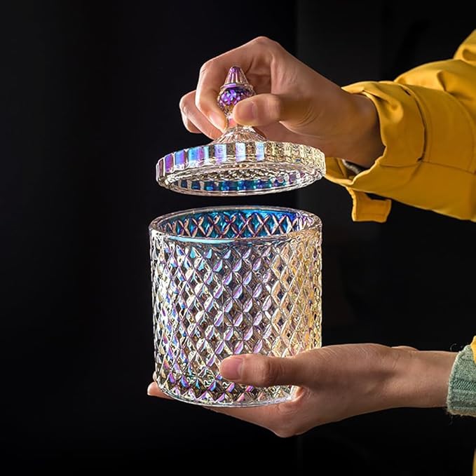Colorful Glass Jar With Lid,Neon Candy Cookie Container,Jewelry Box,Decorative Jar(Large-Dazzling Colors)