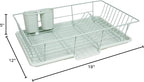 Sweet Home Collection 3 Piece Metal, Plasic Dish Drainer Rack Set with Drying Board and Utensil Holder, 12" x 19" x 5", Mint