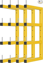 4-Pack Lumber Storage Rack, Wood Storage Racks Wall Mount, Heavy Duty Garage Wood Organizer with 8-Level System, Yellow Utility Rack Organization Up 1600 Lbs, Metal Lumber Shelf for Indoor & Outdoor