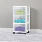 Sterilite 8 Pack Plastic Storage Organizer, 3 Drawer Rolling Bin Cart, Closet Organization, White