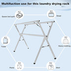 Sarahipe Sillars Clothes Drying Rack, 79 inches Laundry Drying Rack Clothing Foldable & Collapsible Stainless Steel Heavy Duty Clothing Drying Rack with Windproof Hooks for Indoor Outdoor