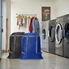 2 Pack Laundry Bag Backpack, 27” x 34”Sturdy Laundry Bag with Shoulder Straps Drawstring Closure Heavy Duty Foldable Laundry Backpack for College, Travel, Laundromat, Apartment (Black Blue)