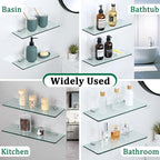 SAYAYO Floating Glass Shelves for Bathroom, 15 x 5 Inch Chrome Tempered Glass Shelf for Wall 1 Pack, Clear