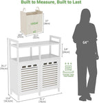 Homykic Tilt Out Laundry Hamper Cabinet, Bamboo Double Laundry Hamper with 2 Removable Laundry Baskets, 20 Gal Laundry Sorter Organizer with Shelf for Dirty Clothes, Bathroom, Laundry Room, White