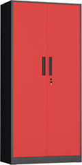INTERGREAT Metal Storage Cabinet,72" Steel Lockable File Cabinet with Locking Doors and Adjustable Shelves,Locking Tool Cabinets for Office,Home,Garage,Gym,School (Black Red)