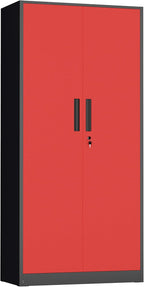 INTERGREAT Metal Storage Cabinet,72" Steel Lockable File Cabinet with Locking Doors and Adjustable Shelves,Locking Tool Cabinets for Office,Home,Garage,Gym,School (Black Red)