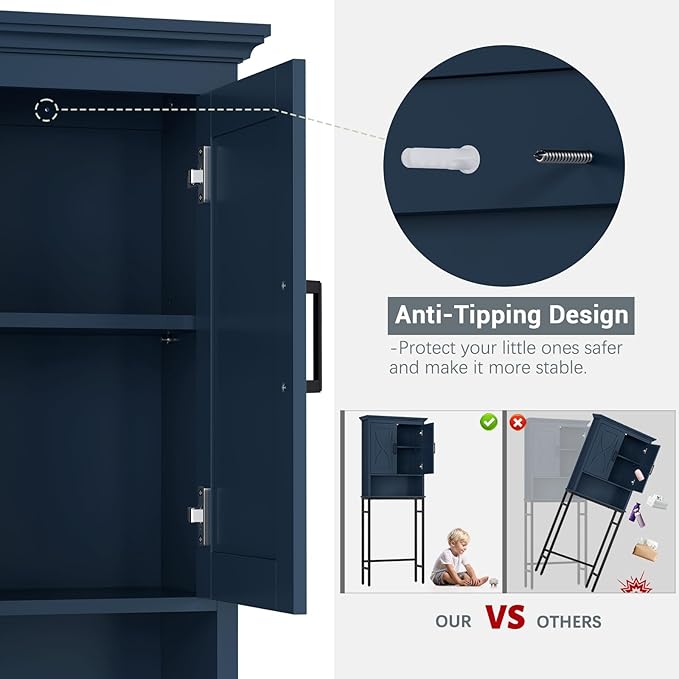 Over The Toilet Storage Cabinet, Over Toilet Storage with Door Above The Toilet Cabinet Freestanding Space Saver Behind Toilet Bathroom Organizer Over Toilet Bathroom Organizer, Ultramarine