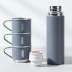 Blue Vacuum Flask Gift Set, Stainless Steel Insulated Water Bottle w/ 3 Cups, Hot & Cold Drinks Coffee Thermo Water Bottle, Reusable Thermal Cup for Outdoor Camping Travel, Termos para Agua Fria, 17oz