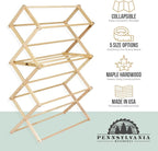 Pennsylvania Woodworks Clothes Drying Rack: Solid Maple Hardwood Laundry Rack for Bedding, Blankets, Towels & More, Heavy Duty, Folding Drying Rack Made in USA, No Assembly Needed, Extra Large