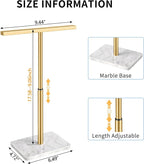 Hand Towel Holder, T-Shape Gold Hand Towel Stand for Bathroom, Towel Rack with Stainless Steel for Kitchen Vanity Countertop, Marble Base Adjustable 9.06inch -17.68inch