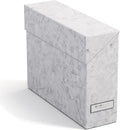 Bigso Lovisa Fiberboard Label Frame 12 File Storage Box - Paperwork Storage Box with Metal Label Holder - Durable Document Organizer with Flip Top Lid - 3.7in x 13in x 9.4 in - Marble