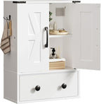 Bathroom Wall Cabinet, Medicine Cabinet with Fabric Drawer, Double-Door Wall Mounted Storage Cabinet, 2 Hooks, Over The Toilet Space Saver Storage Cabinet, for Bathroom, Kitchen, White