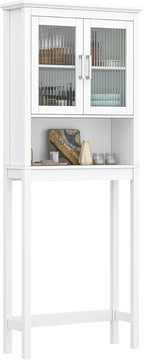 Spirich Over The Toilet Cabinet for Bathroom Storage, Above Toilet Storage Cabinet with Moru Tempered Glass Doors, White