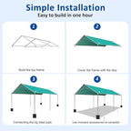 10x20 ft Heavy Duty Car Canopy Galvanized Frame Carport Outdoor Party Tent Boat Shelter with Reinforced Structure, No Sidewall - Green