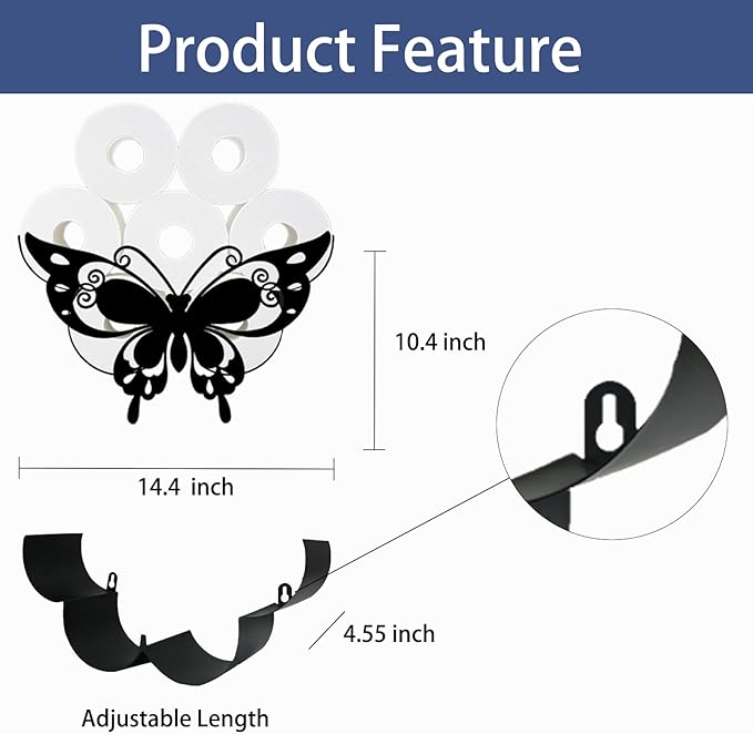 Lovely Butterfly Toilet Tissue Holder,Animal Paper Holders,Decorative Metal Papers Holder,Funny Toilet Animal Storage for Bathrooms,Bathroom Paper Organizer for Extra 8 Rolls Wall Mounted Art Decor