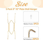 Bilillo 5 Pack Plate Hangers for The Wall, Suitable for 8-10 inch Art Plate, Stainless Steel Invisible Heavy Duty Wire Plate Holder with Wall Hooks, Plate Hangers for Displaying Plates, Platter, Dish