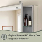 20x26 Inch Beveled Aluminum Medicine Cabinet with Mirror, Assembly Needed, Recessed/Wall Mount, 2 Adjustable Tempered Glass Shelves, Bathrroom Medicine Cabinet, Side Mirror, Reversable Door