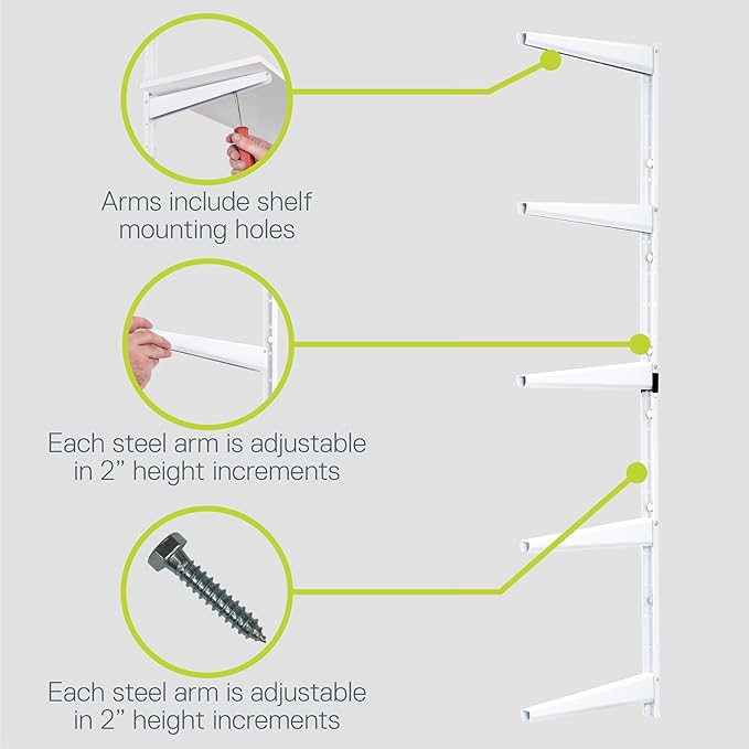 Minimalistic White Shelf Brackets by Delta Cycle, Set of 10 Fully Adjustable 12-inch Heavy Duty Shelf Brackets, Holds Up to 800 lbs, Modern Shelf Bracket for Wood Shelves