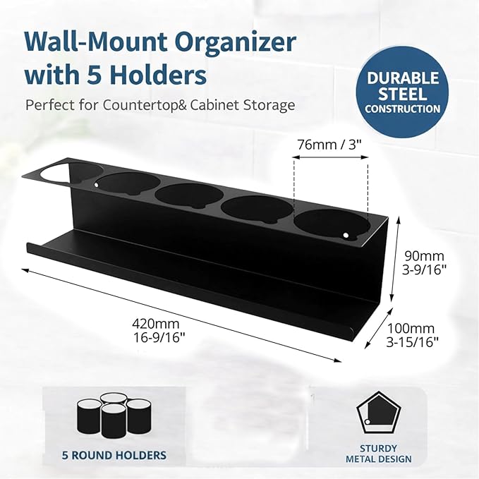 6 Pack Wall-Mounted Spray Bottle Holder, Heavy-Duty Steel Black Aerosol Can Storage Rack with 30 Holes, Spray Paint Can Organizer for Garage, Shop, Home, Tool Trailer & Service Truck