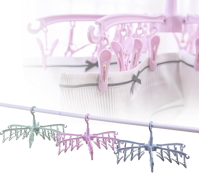 Foldable Drying Rack with 24 Clips for Drying Socks Lingerie Baby Clothes Drying Towels Rotatable Sock Drying Rack 2pcs (Green)