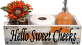 Lnond Rustic Bathroom Decor Box, Bathroom Toilet Tank Tray Storage Basket, Hello Sweet Cheeks Bathroom Wooden Toilet Paper Basket with Handle, Orange