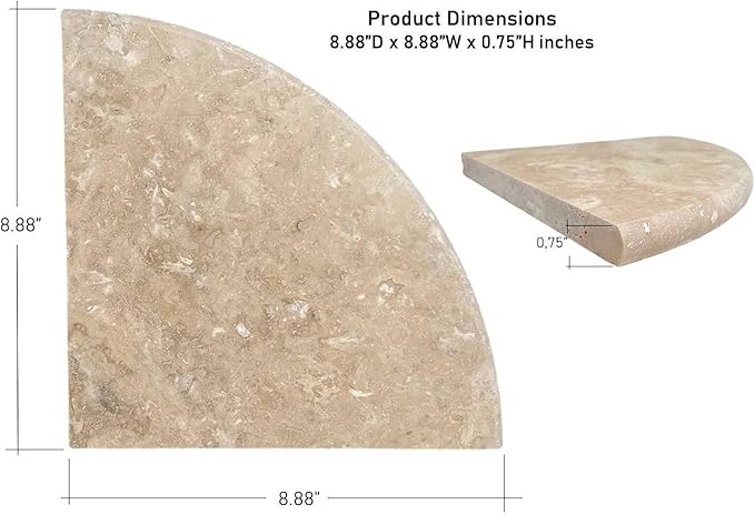 Tenedos Premium Quality Durango Cream Filled and Honed Ivory Light Travertine Corner Shelf 9'' (1)