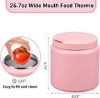 26oz Kids Jar for Hot Food, Insulated Vacuum Food Jar with Buckle Lid, Stainless Steel Wide Mouth Leak Proof Insulated Lunch Container for School Picnic Travel, Pink