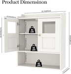Bathroom Wall Cabinet, Medicine Cabinet with 2 Glass Door and Adjustable Shelves,White Wall Mounted Cabinet Over The Toile,3-Tier Wood Hanging Storage for Bathroom,Kitchen,Living,Laundry Room
