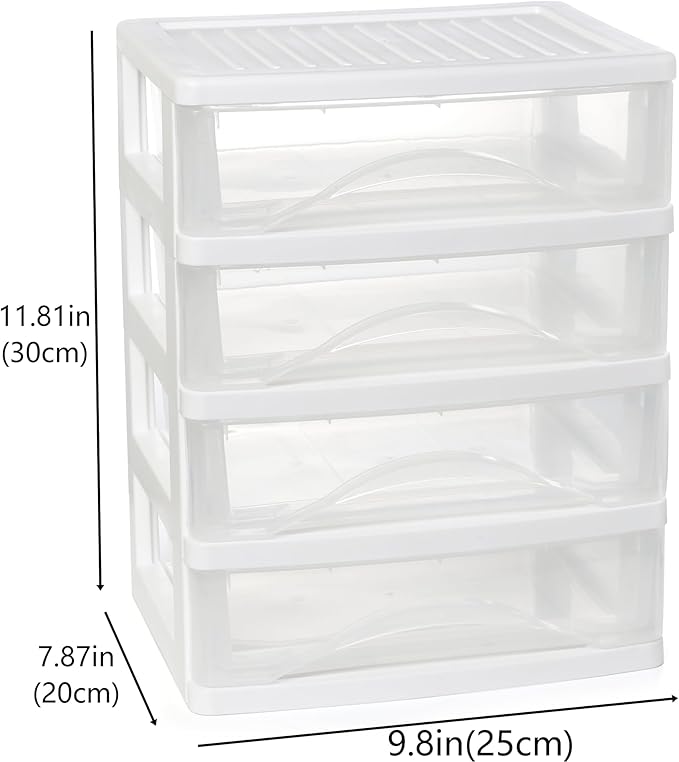 Gonice White Desk 4 Drawer Organizer, Plastic Small Drawer Storage, Desk Storage for Office and Home