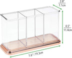 mDesign Plastic Organizer Cup Holder, Divided Storage Organizer for Desks, Office, Tables, Workspaces - Stores Pen, Pencils, Markers, Scissors - 3 Sections - Clear/Rose Gold