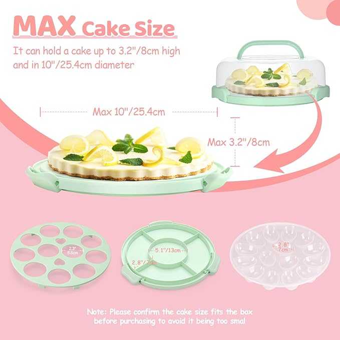 Ohuhu Cheesecake Container, Cake Pie Carrier BPA-Free up to 10'' Cake - Cupcake Containers with Lid and 2 Handles 4-in-1 Multipurpose Cake Keeper Holder Platter for Pie Devil Eggs Perfect Gifts